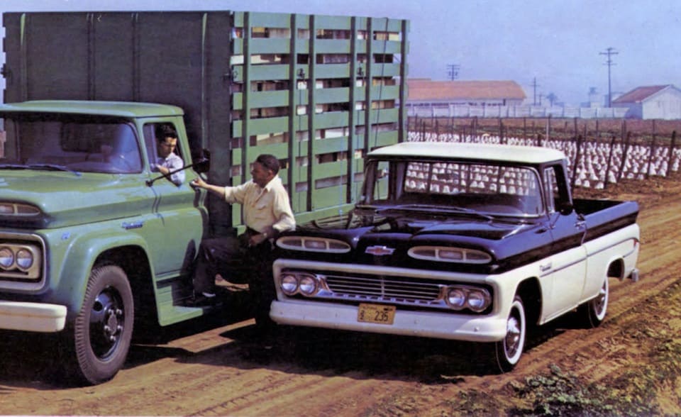1960 Chevy advertising illustration of a truck and a pickup