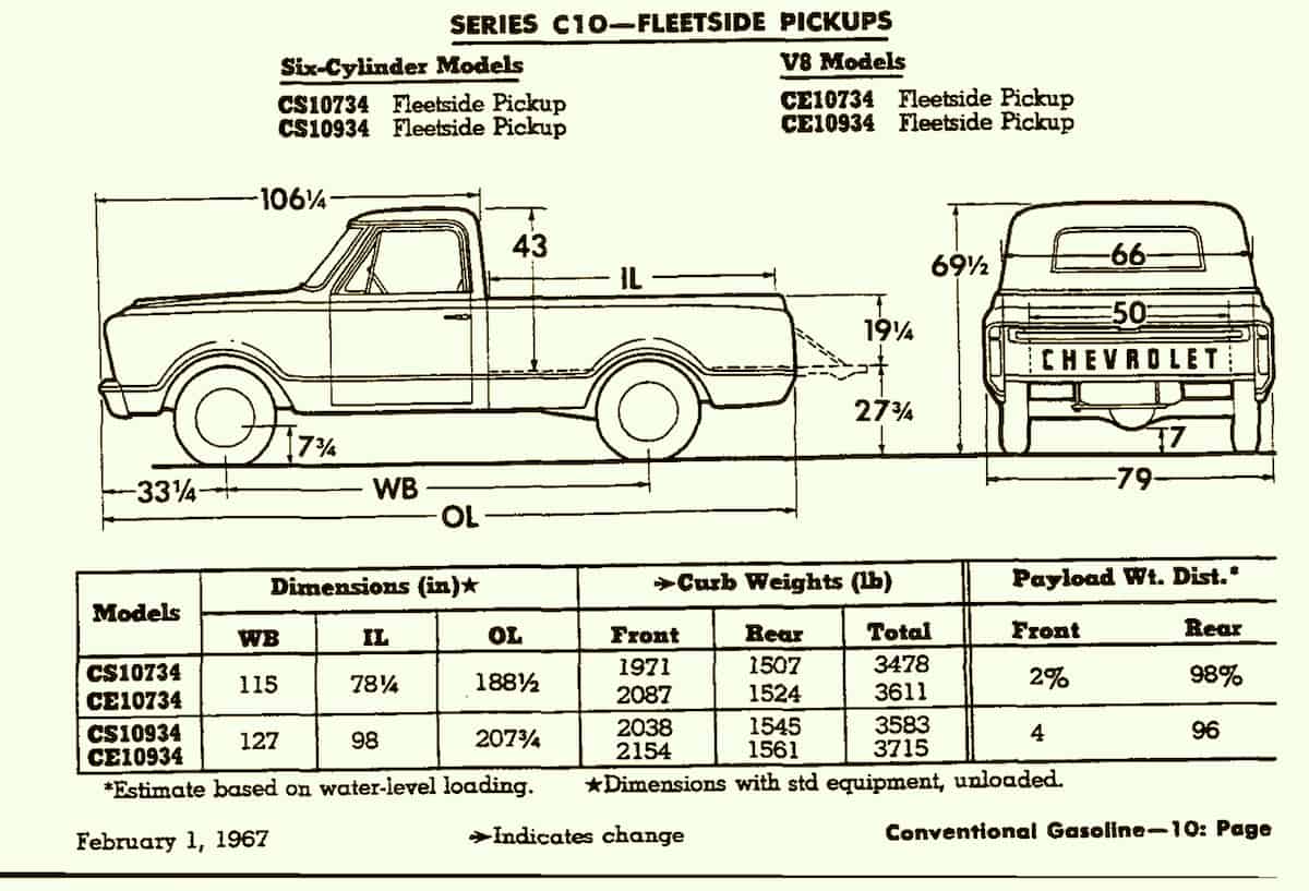 1967 C10 Fleetside pickup stats